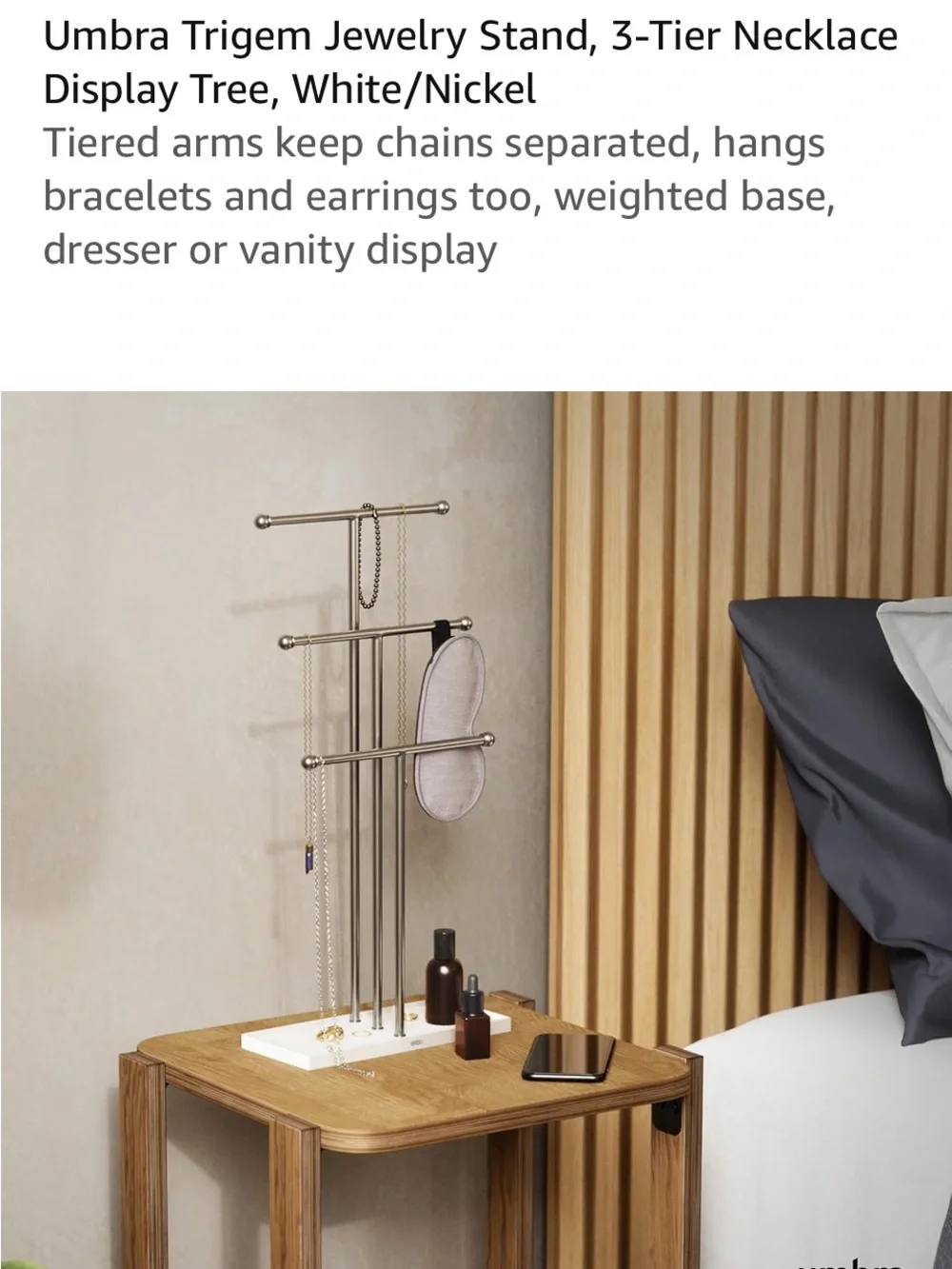 Umbra Three-Tier Jewelry Tree in Bronze with White Base